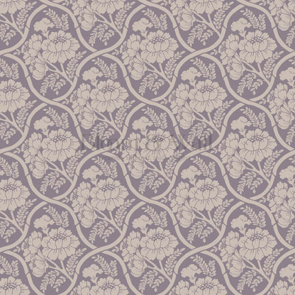 Delfina Peony Bamboo Trellis Blue Plum Beige Wallpaper