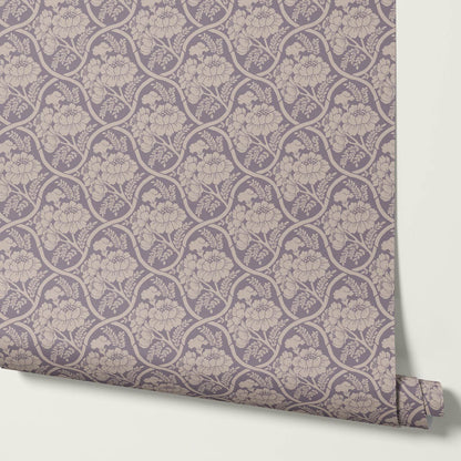 Delfina Peony Bamboo Trellis Blue Plum Beige Wallpaper