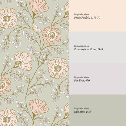 Della Flower Grove Sage Peach Lilac Wallpaper