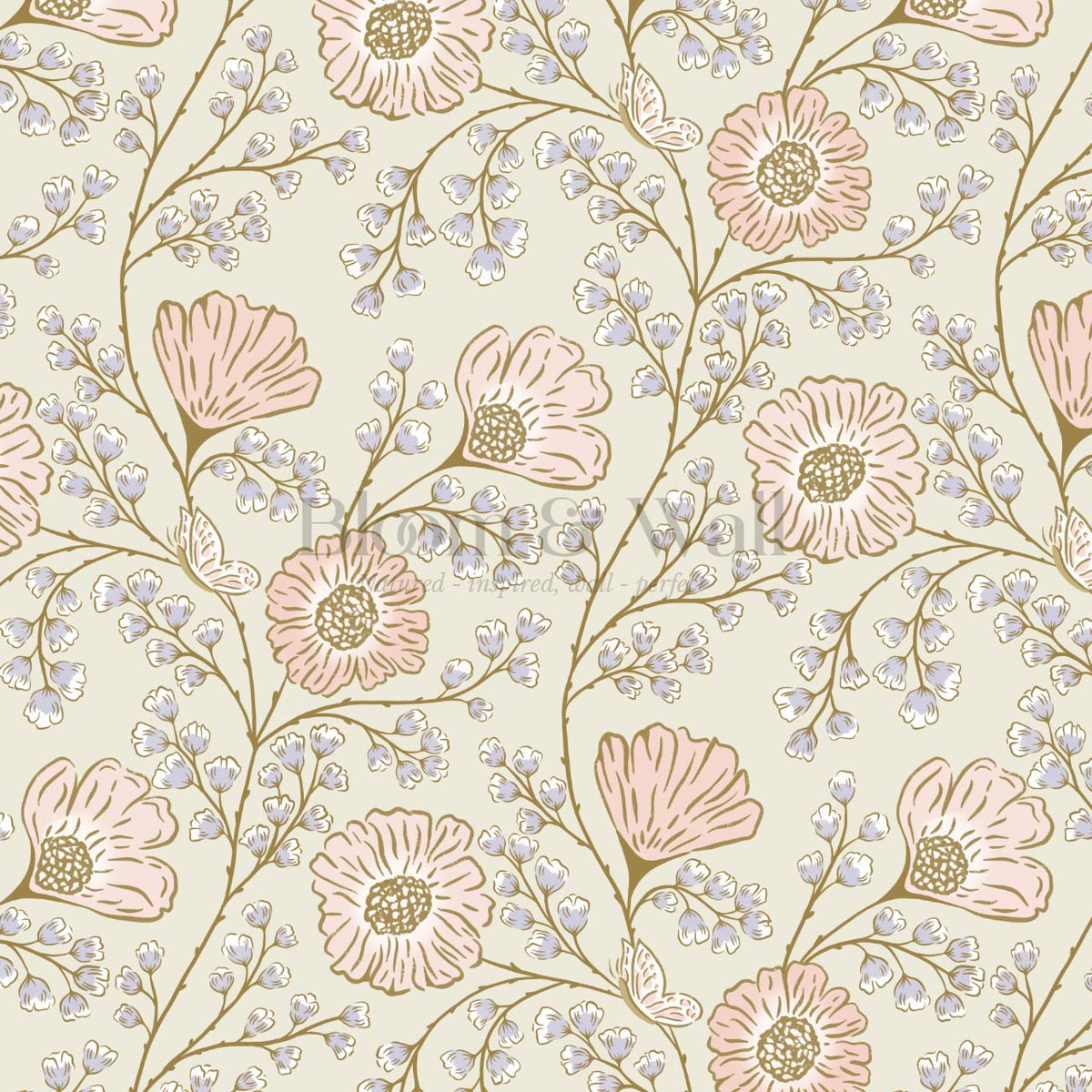 Della Flower Grove Bone Coral Lilac Wallpaper