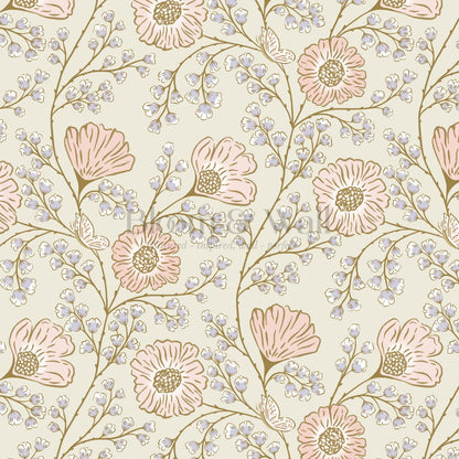Della Flower Grove Bone Coral Lilac Wallpaper