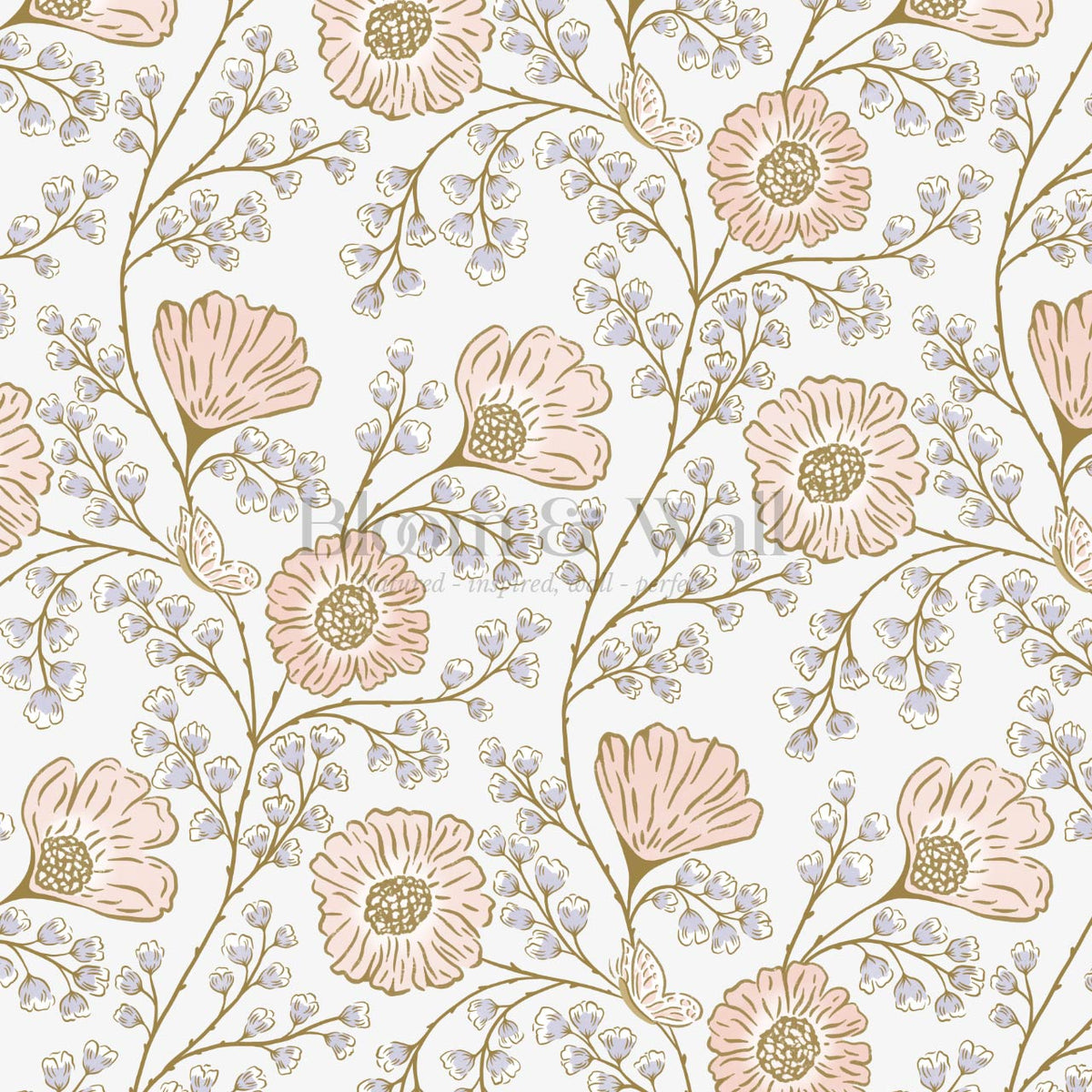 Della Flower Grove Sky Peach Lilac Wallpaper