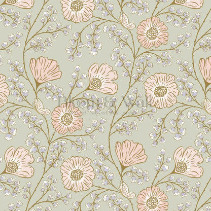 Della Flower Grove Sage Peach Lilac Wallpaper