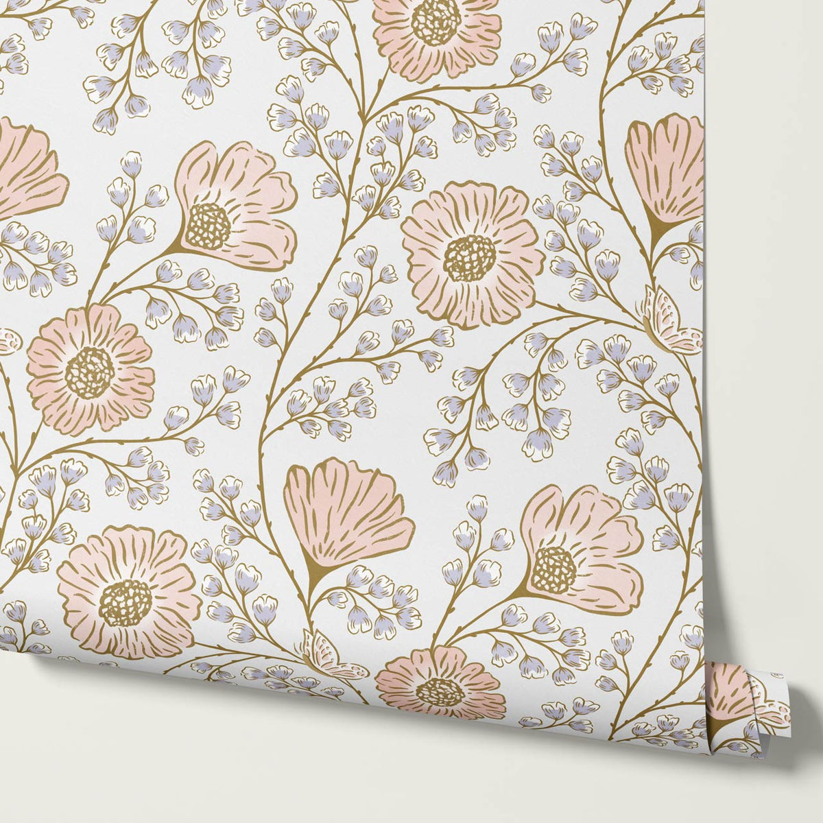 Della Flower Grove Sky Peach Lilac Wallpaper