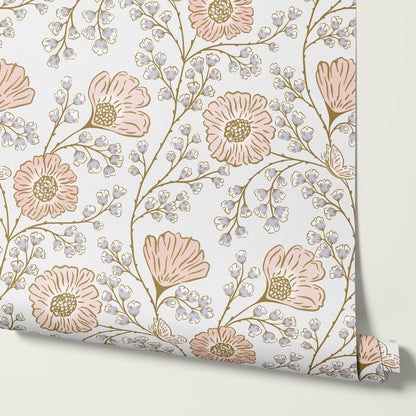 Della Flower Grove Sky Peach Lilac Wallpaper