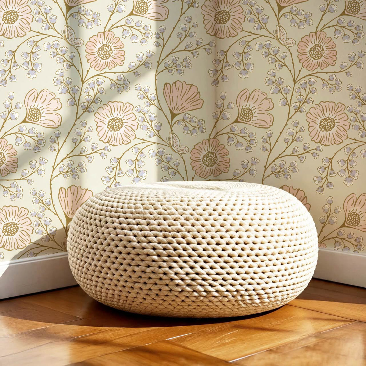 Della Flower Grove Bone Coral Lilac Wallpaper
