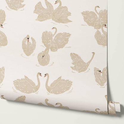 Deva Swan Lake Cream Beige Wallpaper