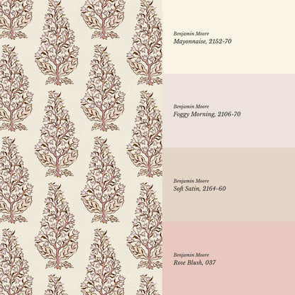 Dominga Block Print Florals Blush Butter Wallpaper
