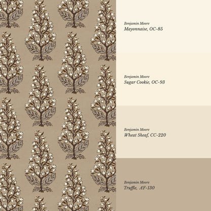 Dominga Block Print Florals Taupe Brown Wallpaper
