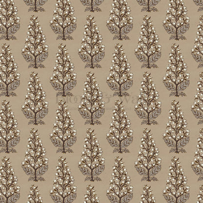 Dominga Block Print Florals Taupe Brown Wallpaper
