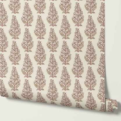 Dominga Block Print Florals Blush Butter Wallpaper