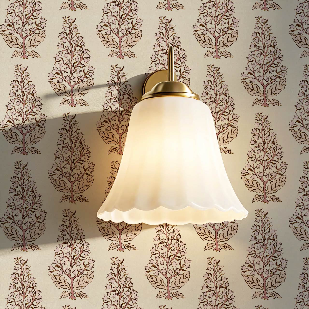 Dominga Block Print Florals Blush Butter Wallpaper