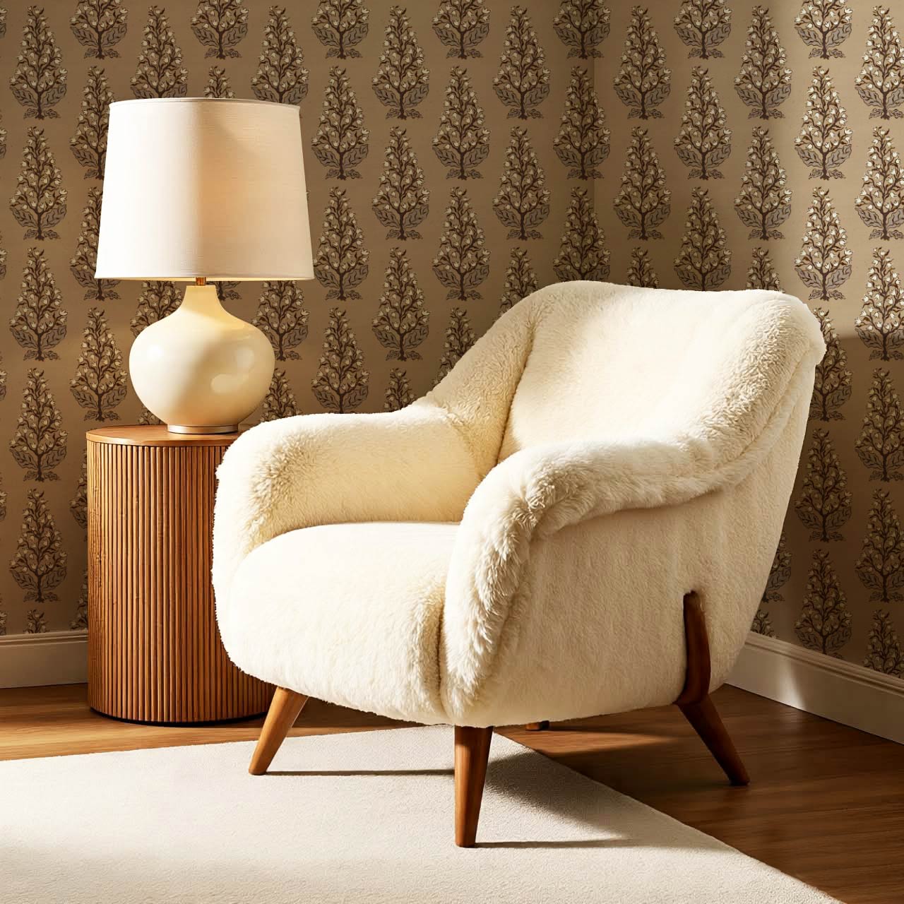 Dominga Block Print Florals Taupe Brown Wallpaper
