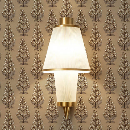 Dominga Block Print Florals Taupe Brown Wallpaper