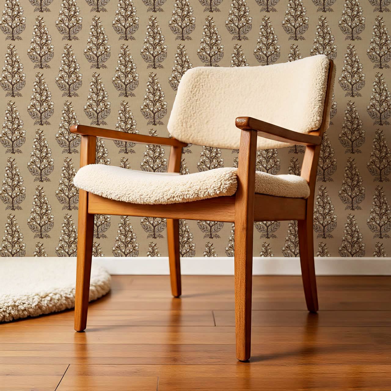 Dominga Block Print Florals Taupe Brown Wallpaper