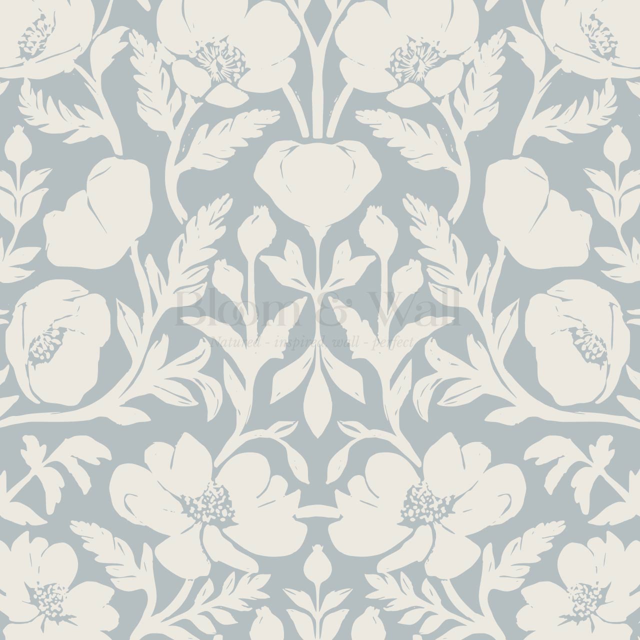 Duna Painterly Poppies Dusty Blue Wallpaper