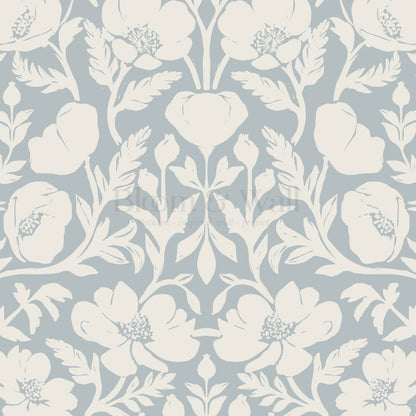 Duna Painterly Poppies Dusty Blue Wallpaper