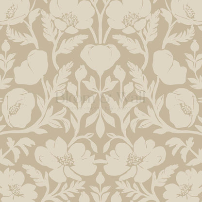 Duna Painterly Poppies Tan Beige Wallpaper