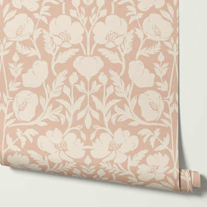 Duna Painterly Poppies Coral Wallpaper