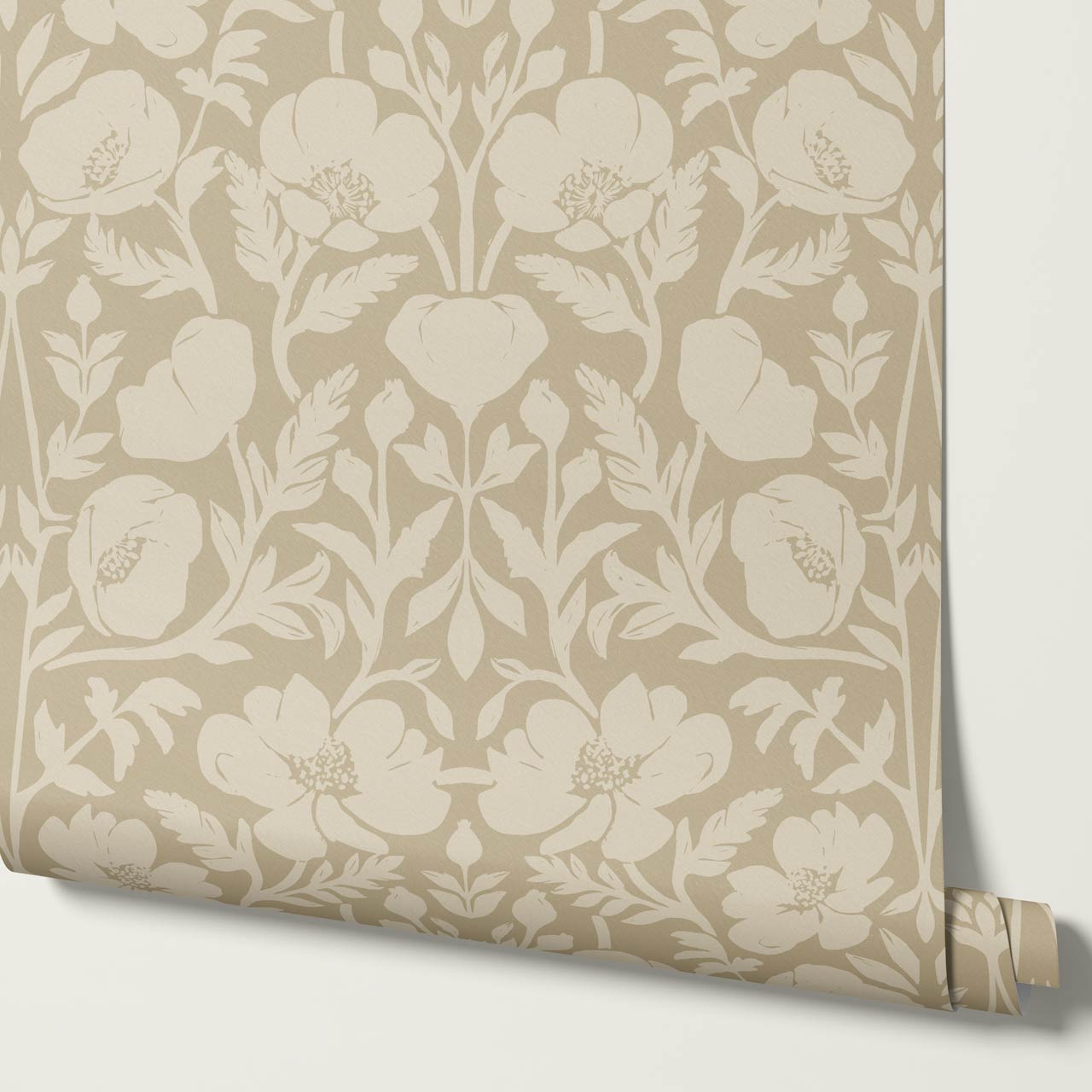 Duna Painterly Poppies Tan Beige Wallpaper