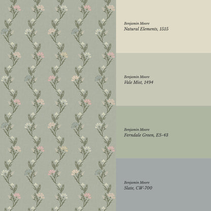 Eden Blooming Vines Antique Teal Wallpaper