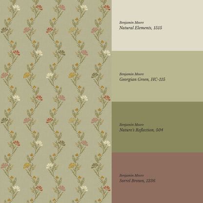 Eden Blooming Vines Olive Wallpaper