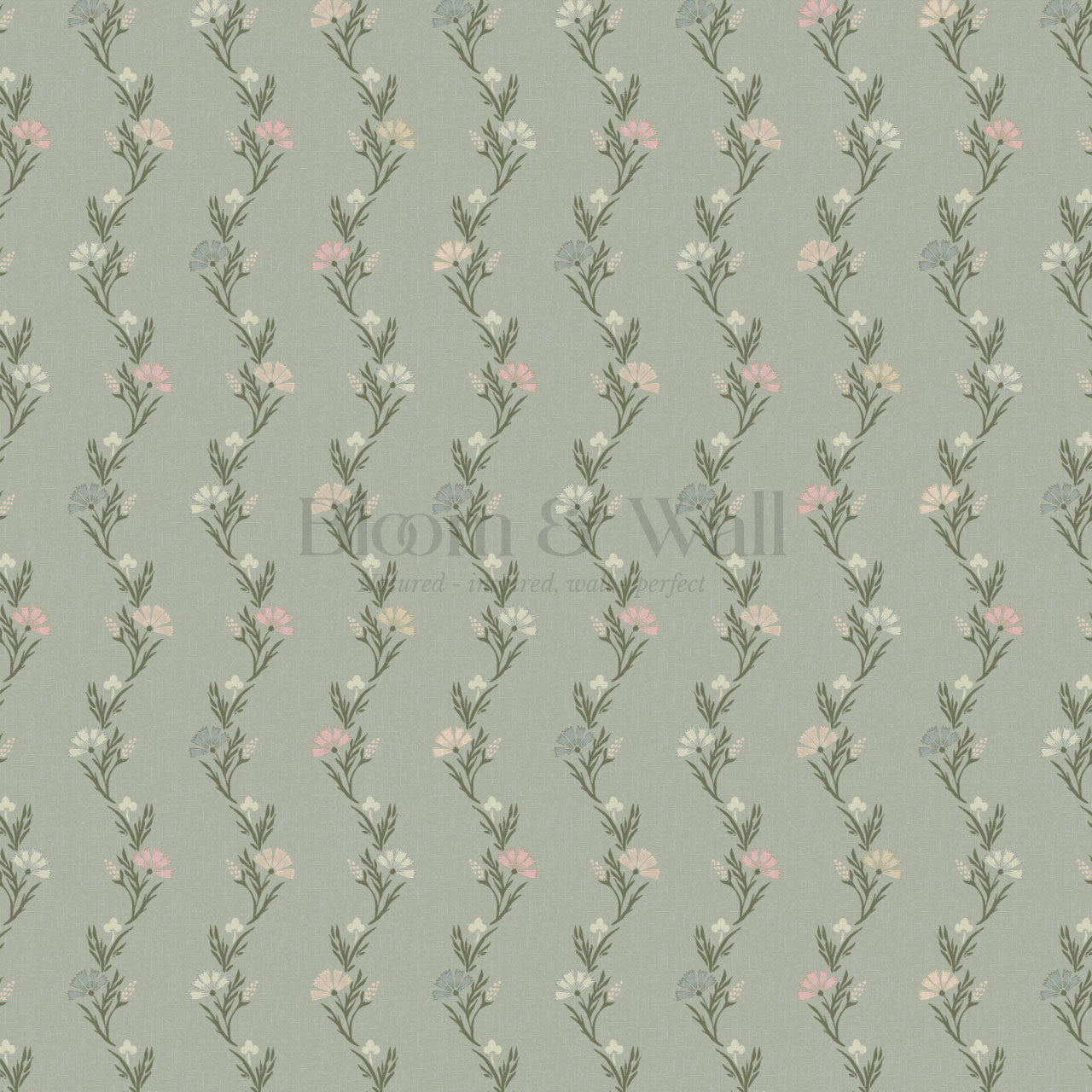 Eden Blooming Vines Antique Teal Wallpaper