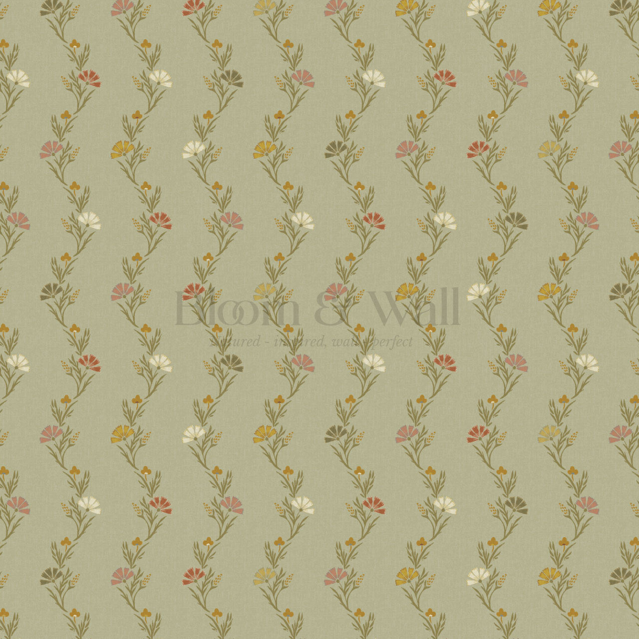 Eden Blooming Vines Olive Wallpaper