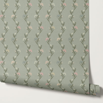 Eden Blooming Vines Antique Teal Wallpaper