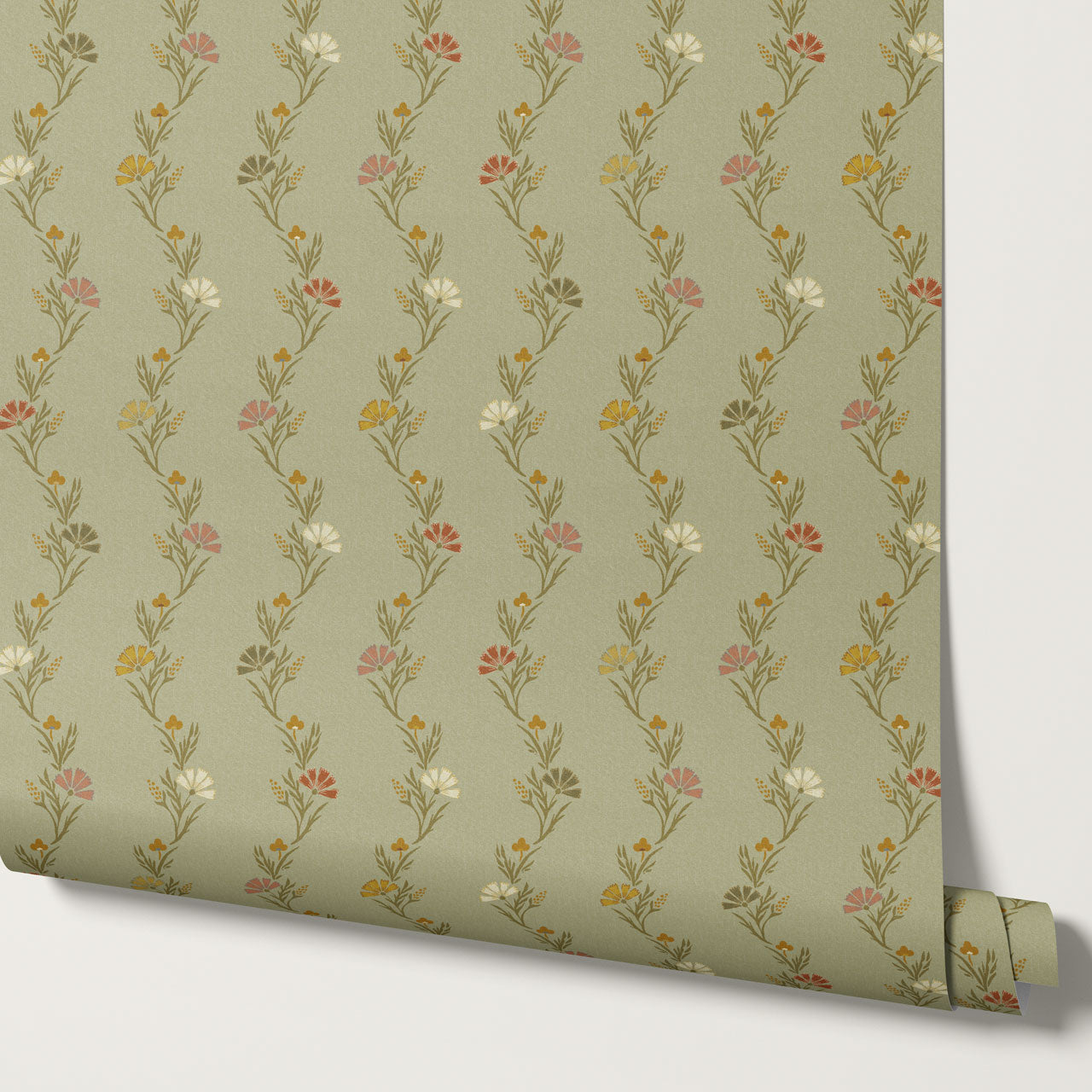 Eden Blooming Vines Olive Wallpaper