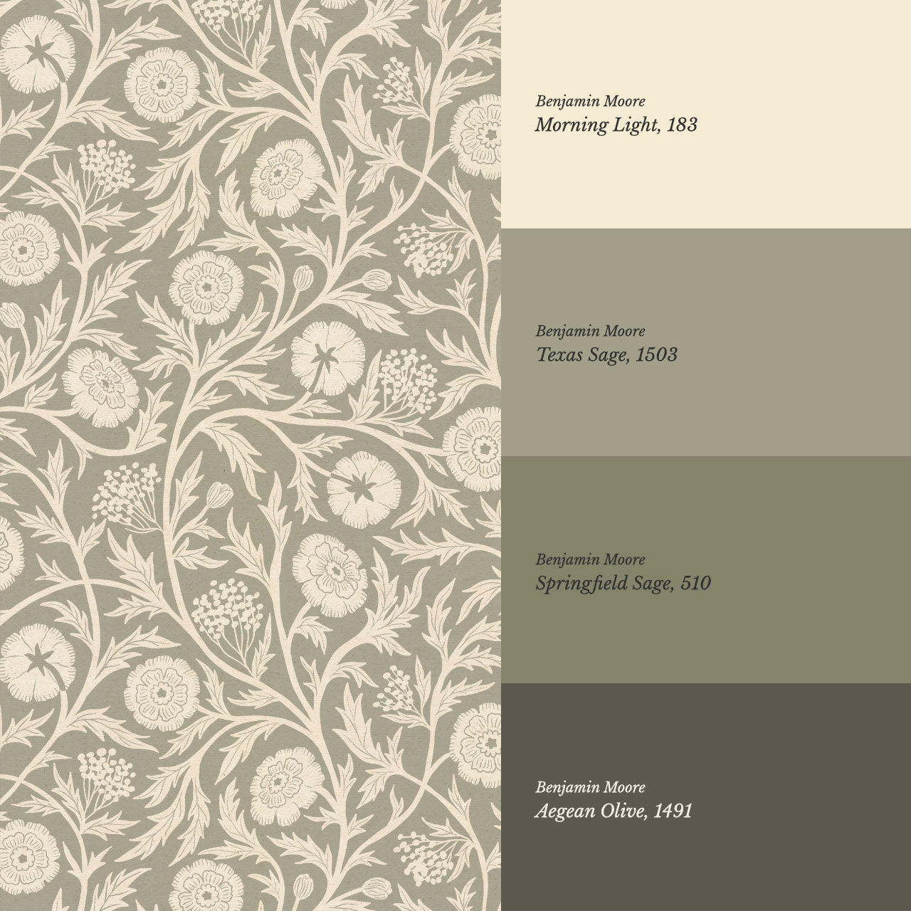 Edith Blooming Vines Olive Wallpaper