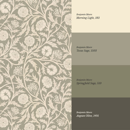 Edith Blooming Vines Olive Wallpaper