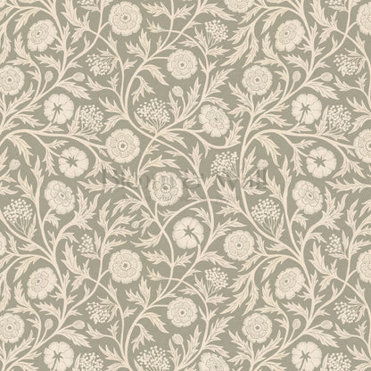 Edith Blooming Vines Olive Wallpaper