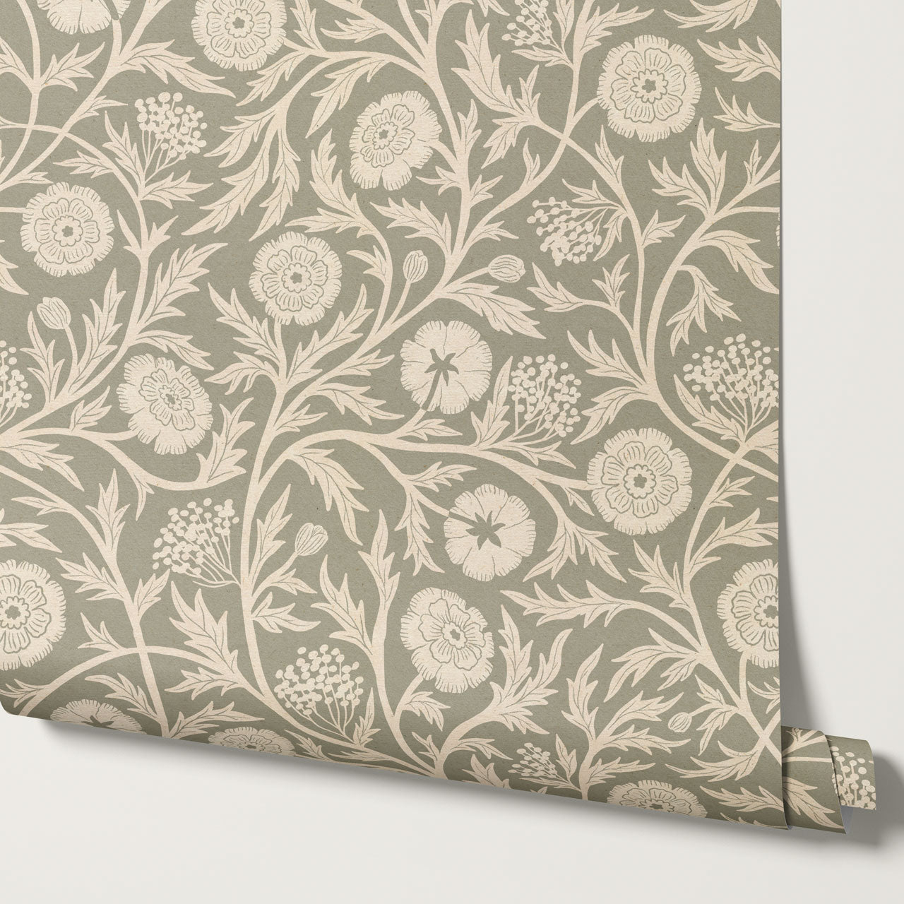 Edith Blooming Vines Olive Wallpaper