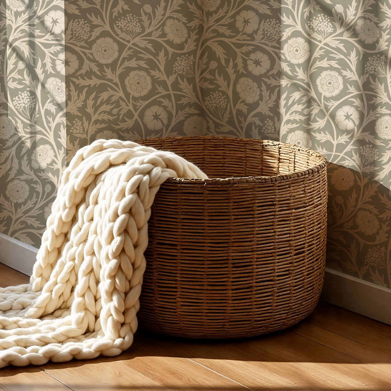 Edith Blooming Vines Olive Wallpaper