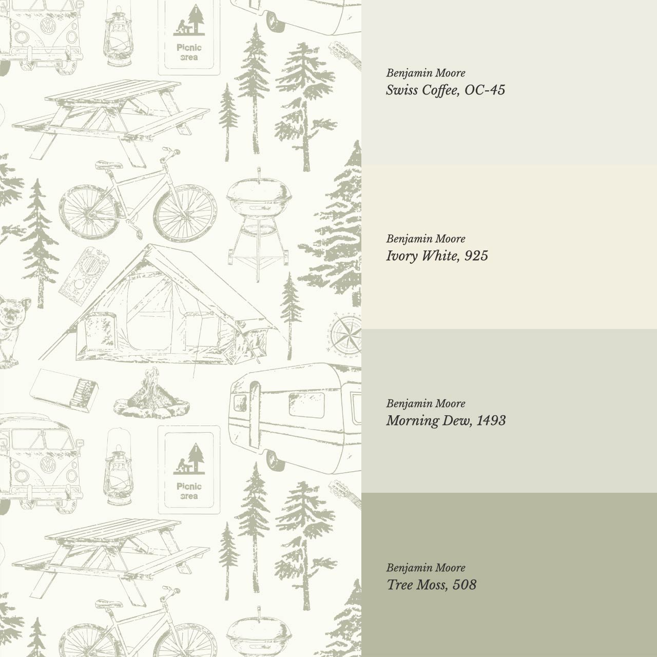 Eha Camping Toile Ivory Sage Wallpaper