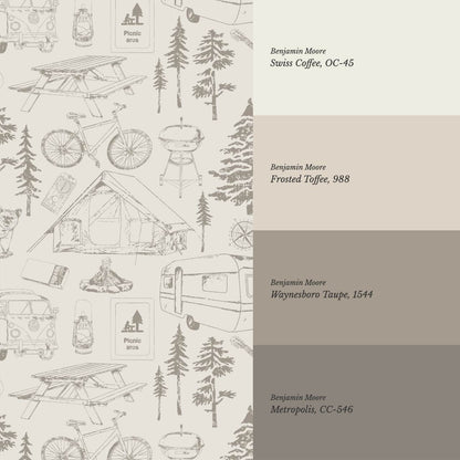 Eha Camping Toile Stone Taupe Wallpaper