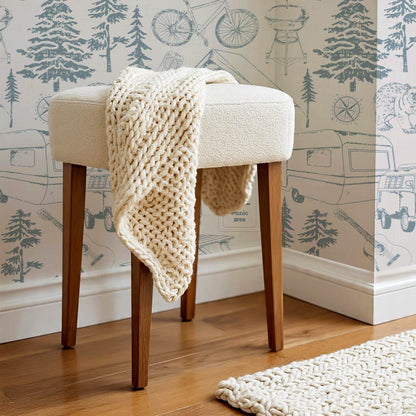 Eha Camping Toile Ivory Teal Wallpaper