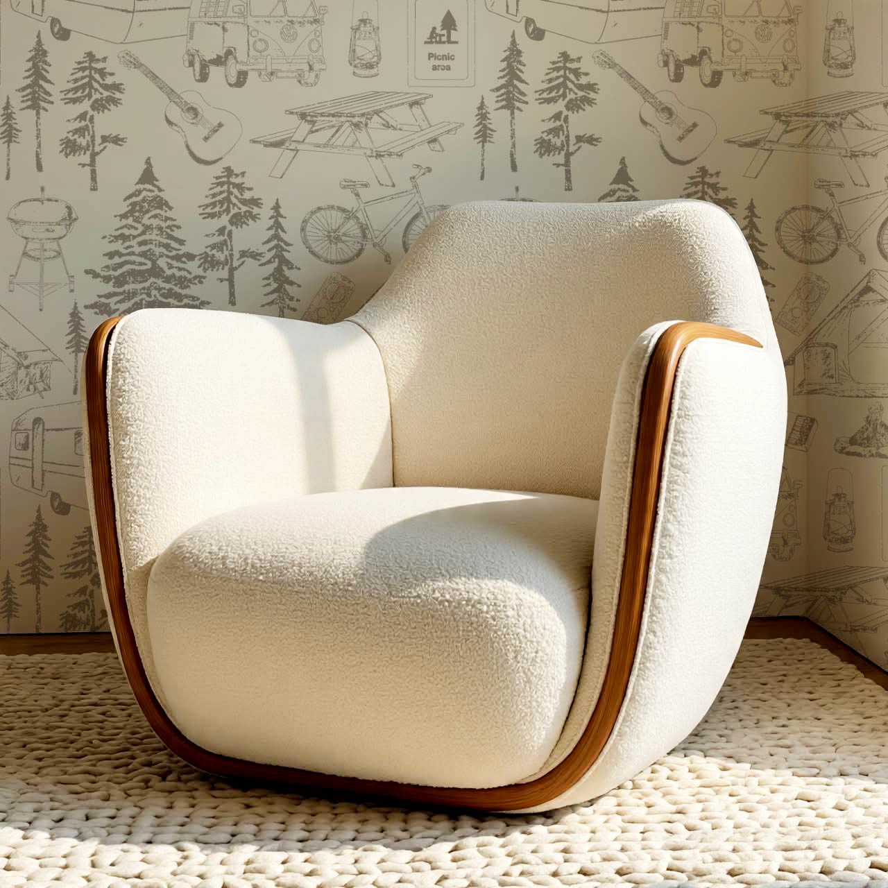 Eha Camping Toile Stone Taupe Wallpaper