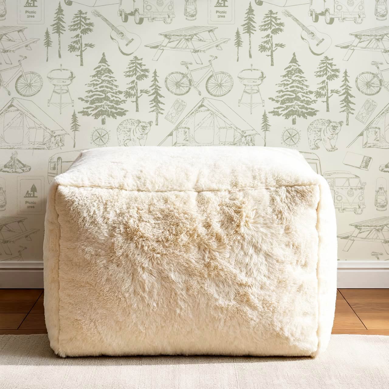 Eha Camping Toile Ivory Sage Wallpaper