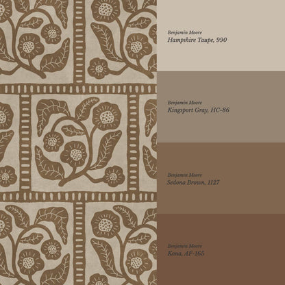 Eira Folk Art Squares Brown Beige Wallpaper