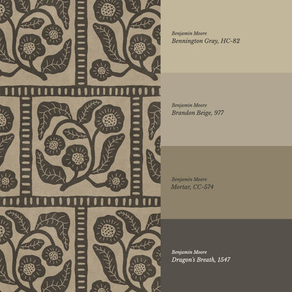 Eira Folk Art Squares Slate Taupe Wallpaper