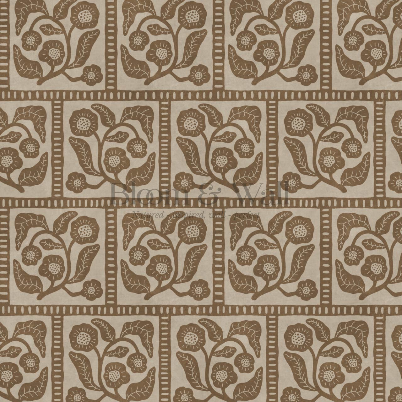 Eira Folk Art Squares Brown Beige Wallpaper
