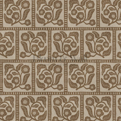Eira Folk Art Squares Brown Beige Wallpaper
