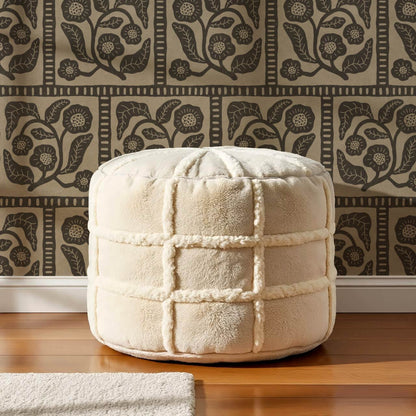 Eira Folk Art Squares Slate Taupe Wallpaper