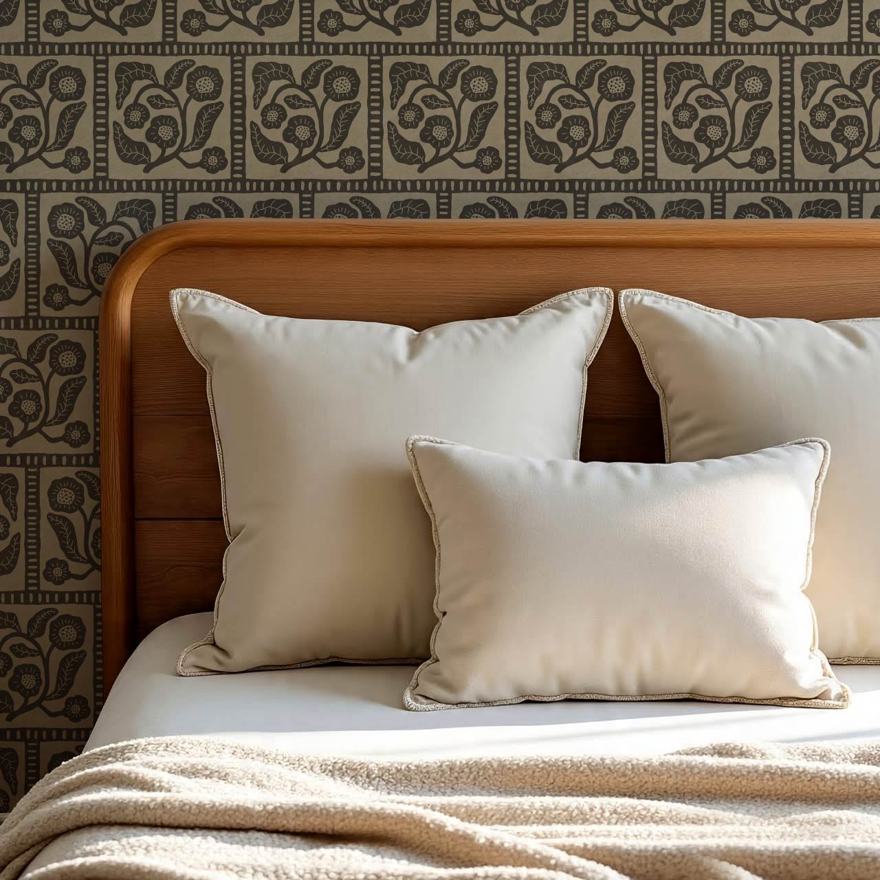 Eira Folk Art Squares Slate Taupe Wallpaper
