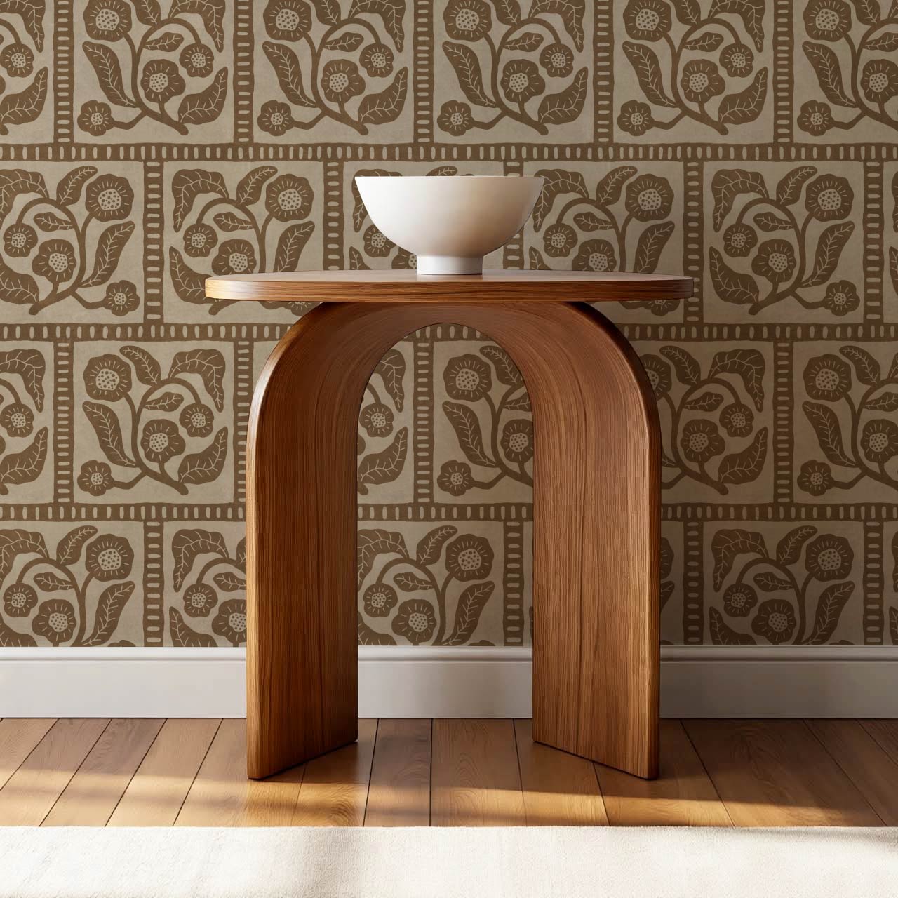 Eira Folk Art Squares Brown Beige Wallpaper
