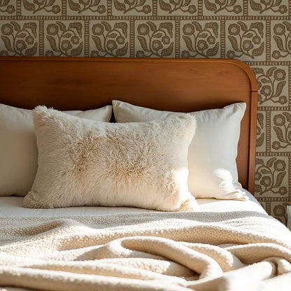 Eira Folk Art Squares Brown Beige Wallpaper