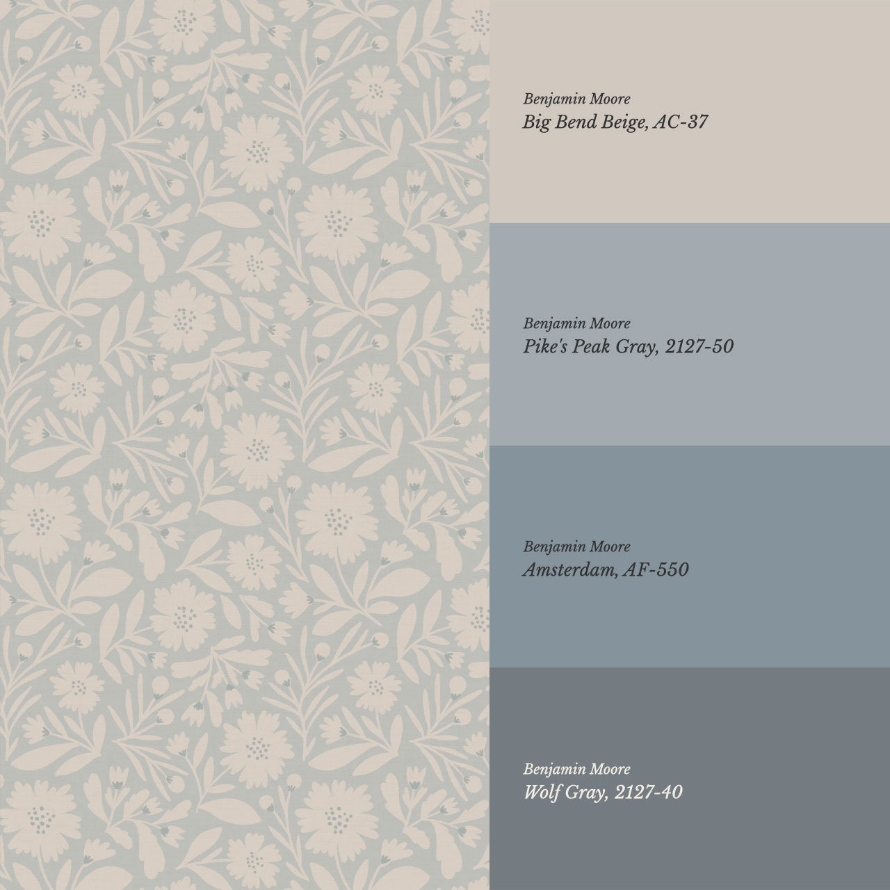 Eleanore Tossed Blooms Pearly Gray Wallpaper