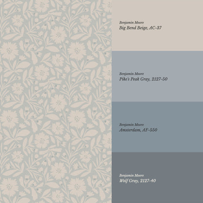 Eleanore Tossed Blooms Pearly Gray Wallpaper